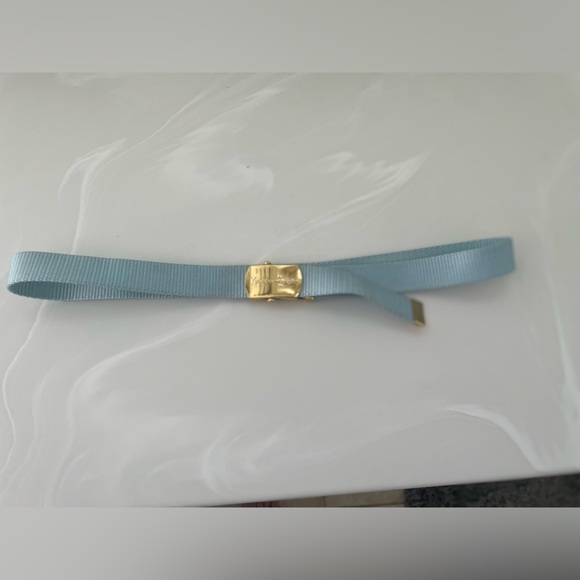 Used skinny 80s Yves Saint Laurent Pale Blue Woven Belt w/Gold Hardware main image 5